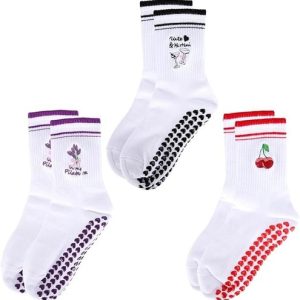 3 Pairs Pilates Socks, Cute Non-Slip Pilates Socks for Women, Grippy Yoga Socks