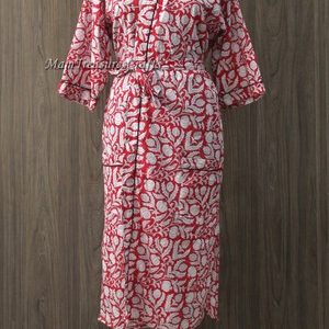 Indian Red Floral Hand Block Print Cotton Kimono Robes Women Night Dress Kimono