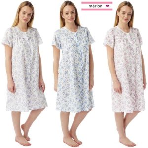 Ladies Short Sleeve button through Poly/Cotton Nightdress Nightie Size10-30 MN12