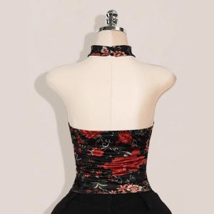 Y2K Floral Print Crop Top Women’s Halter Neck Sleeveless Cami Tank Summer