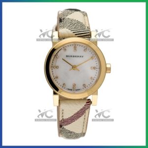 BURBERRY BU9226 The Classic City Diamonds Brown Leather Strap Womens Watch 26mm