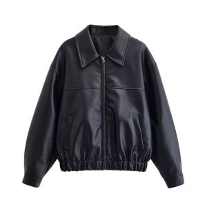 Polyester Biker Jacket Faux Leather Jacket For Holiday Travel Fashion Style Wear