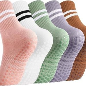 Zuimei 5 Pairs Pilates Socks with Grips Non Slip Yoga Socks for Women Long Pilat