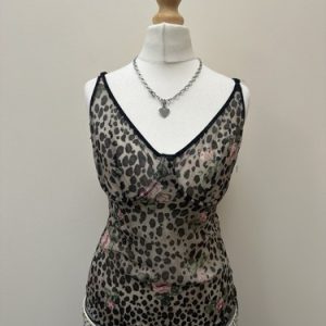 Y2K Leopard Floral Sheer Corset Cami Top Size 38B (85B) 00s Preppy Mesh Cami