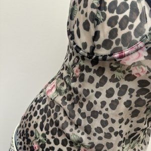 Y2K Leopard Floral Sheer Corset Cami Top Size 38B (85B) 00s Preppy Mesh Cami