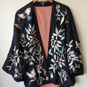 Zara Cotton Kaftan Kimono Jacket Floral Embroidery Pink Size L-XL 4786/205 New