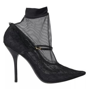 Dolce & Gabbana Black Tulle Stretch Boots Pumps Women’s Shoes