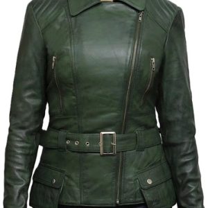 Women’s Green 100% Genuine Soft Lambskin Leather Motorcycle Biker Racer Jacket