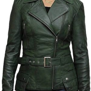 Women’s Green 100% Genuine Soft Lambskin Leather Motorcycle Biker Racer Jacket