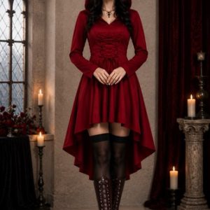 Burgundy Medieval Cloak Renaissance Costume Red Dress Set 5 Piece LARP Halloween