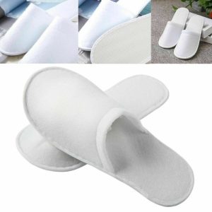 10 Pairs White Hotel Disposable Slippers Closed Toe Spa Guest Travel Bathroom UK