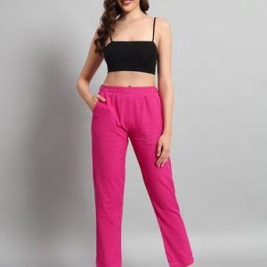 Indian Cotton Linen High Waist Straight Leg Pants Pink Casual Palazzo Trousers