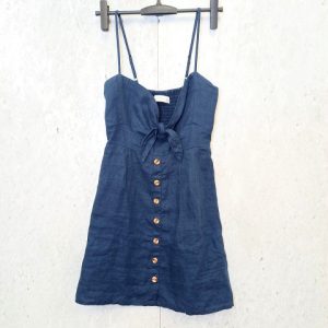 Faithfull The Brand RODEO Dress Front Ribbon Dress Linen Sundress Blue