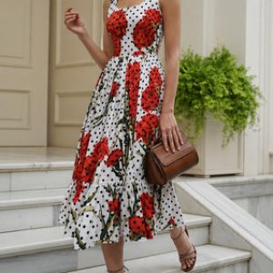 Dolce&Gabbana Women Beige Dress 100% Cotton Polka Dotted idi A-Line MSundress