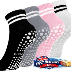 4 Pairs Non Slip Yoga Socks Pilates Socks for Women with Grips anti Skid Sticky