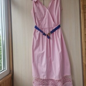 elegant dress SABRA,size40,pink,with a zipper,ties,belt,flared,75% cotton
