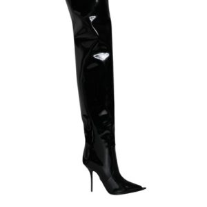 Dolce & Gabbana Black Patent Leather Knee High Boots Women’s Shoes