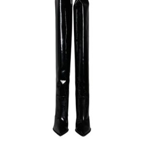 Dolce & Gabbana Black Patent Leather Knee High Boots Women’s Shoes