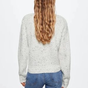 Mango Women High Neck Soft Knitted Speckled Jumper in Light Grey Size L