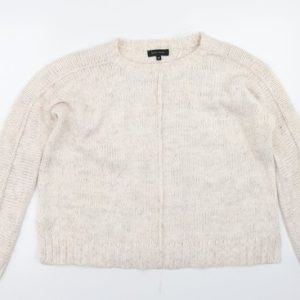 Womens New Look Size 10 Pullover Jumper Beige Round Neck Long Sleeve