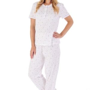 Slenderella Pyjama Set Ivory Small Ditsy Print Jersey PJ03142