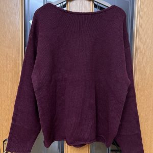 [Defect]🧶100% Wool Pullover, P2P 60cm Len 63cm Burgundy L/XL Boat Neck