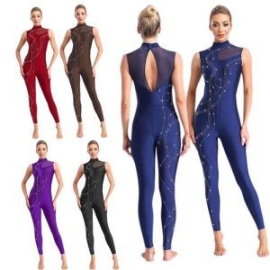 Women Jumpsuit Figure Skating Bodysuit Lyrical Unitards Ballet Leotard Shiny