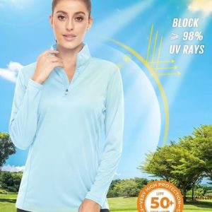 Women’s Sun Shirts UPF 50 1/4 Zip Long Sleeve Quick Dry Tops Swimming Rash Guard