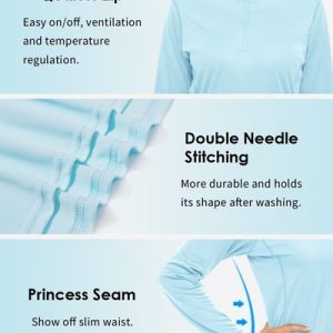 Women’s Sun Shirts UPF 50 1/4 Zip Long Sleeve Quick Dry Tops Swimming Rash Guard
