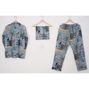 Indian 100%Cotton Hot Pant With Top & Pajama PJ Sets Nightwear Suit White Floral