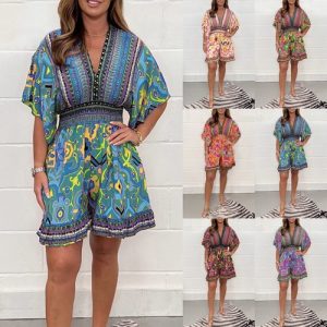 Ladies PRINT Jumpsuit Holiday Romper Shorts Loose Summer Playsuit Plus Size 6-24