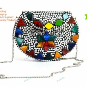 Women’s New Meenakari Stone Fashionable Hand Bag Clutch Sling Bag Medium