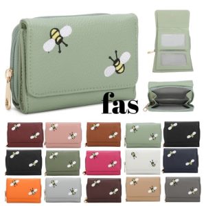 Women Bee Decoration Small Purse Ladies Bag Zip Bifold Wallet Coin Card Holder