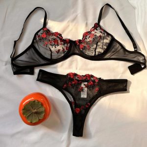 2pcs Lingerie Set Sexy Floral Embroidery Underwear Transparent Lace
