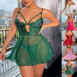 Womens Lace Erotic Bra Nightwear Dress Sexy Set Lingerie Underwear Outfit Sheer