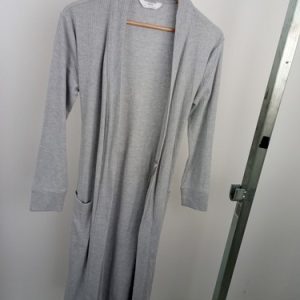 M&S Womens 2pcs Navy Long Satin Nightie Grey Ribbed Long Dressing Gown Size XS/6