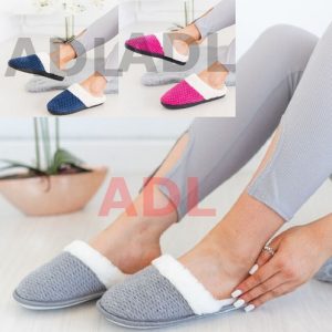 WOMENS SLIPPERS WARM FAUX FUR LINED LADIES SLIP ON SHOES COMFY HARD SOLE 5-10