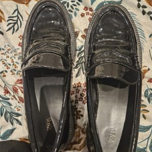 Zara Black Patent Wedge Sole Loafers Size UK 6 EUR 39