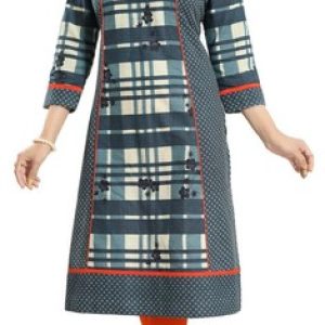 Women Ethnic Kurti Tunic Cotton Printed Green Checkered Kurta Shirt Dress NK32