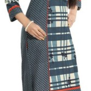 Women Ethnic Kurti Tunic Cotton Printed Green Checkered Kurta Shirt Dress NK32