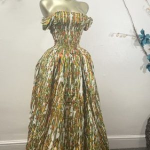 Off Smocked Maxi Dress Ankara Rave Boho Summer  Long Casual Y2K UK 6 8 10 12 14