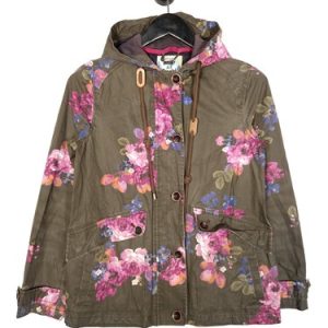 Joules Coast Print Rain Jacket Size 8 Women’s Khaki Floral Waterproof Breathable