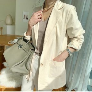 Women Cotton Linen Suit Cardigan Jacket Top Blazer Retro Ladies Loose Fit Casual