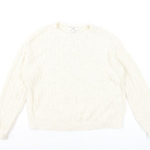 Womens Marks & Spencer Size M Pullover Jumper Ivory Crew Neck Long Sleeve Casual