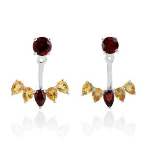 925 Sterling Silver Garnet Citrine Drop Earrings Jewellery Gift For Women