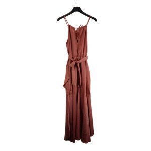 shein womens dress pink satin frill hem belted sleeveless square neck size m