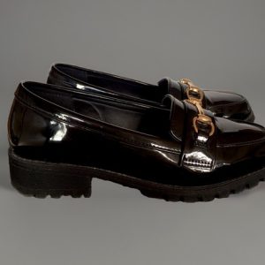 New Look Love Comfort Black Patent Horse bit Loafers Size 3/36 Wide Fit