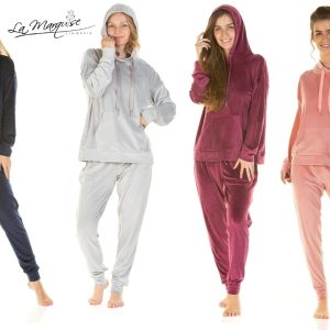 LADIES ULTRASOFT HOODED VELOUR LOUNGEWEAR PYJAMAS s/xl 57601/3