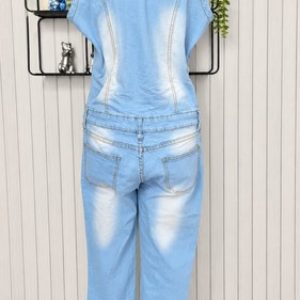 Youboya Y2K Light Wash Stretch Denim Jumpsuit Size 18 XL See Measurements VGC