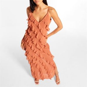 Missguided Textured Stripe Backless Maxi Dress Orange